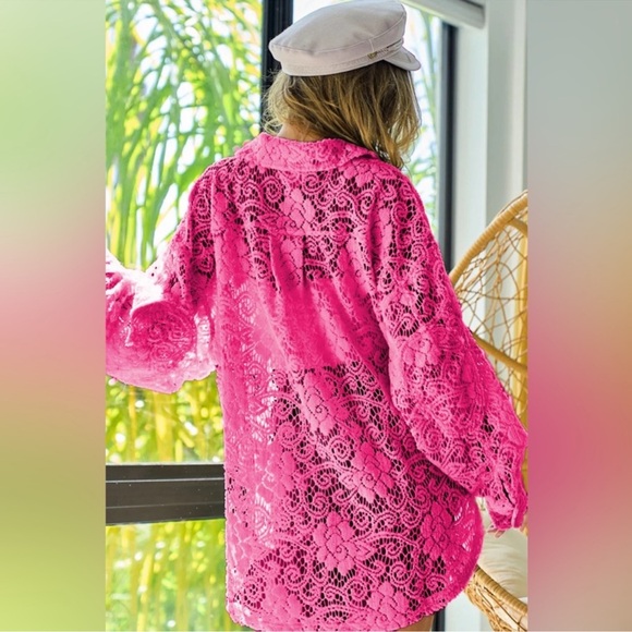 New BiBi Button Up Long Sleeve Oversized Lace
Blouse Cover up Shacket - Picture 3 of 7